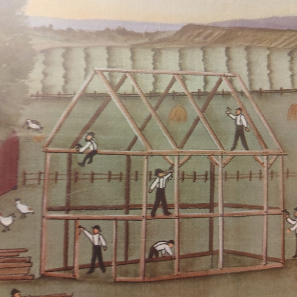 Barbara Woodbury Barn Raising Limited Edition Lithograph in Wood Frame. 296/1000 - Picture 3 of 11